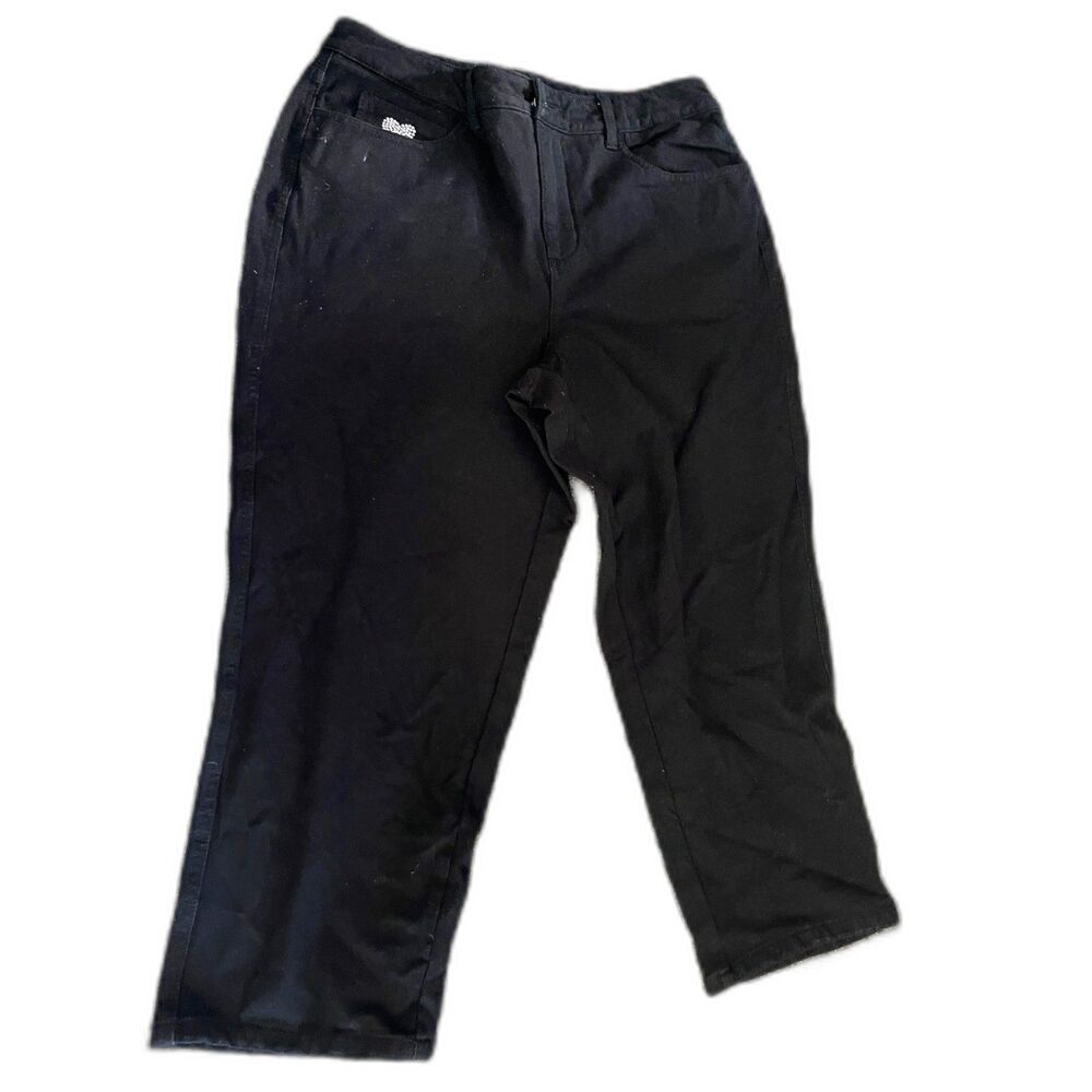 Dream Jennes by Quacker Factory Black Heart Bedazzled Jeans 12